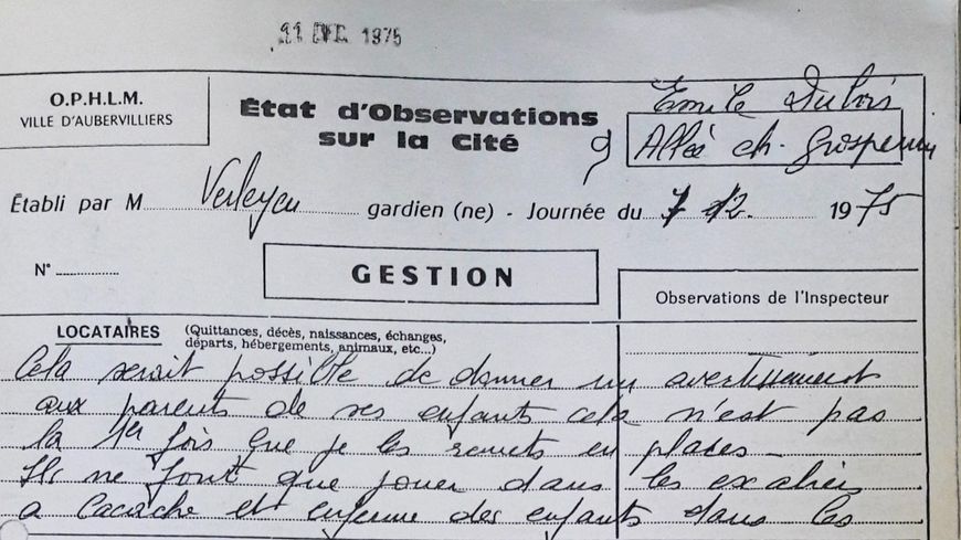 Rapport de gardien, 1975.