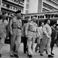 26 avril 1961 - Les auteurs du “putsch des généraux” : (de gauche à droite) André Zeller, Edmond Jouhaud, Raoul Salan et Maurice Challe à Alger. Keystone-France.