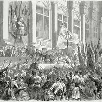 Gravure proclamation de la Commune, Hôtel de ville de Paris, 26 mars 1871.