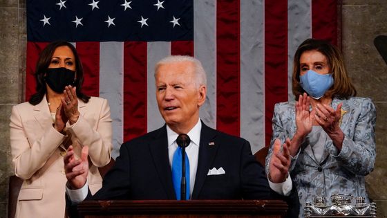 Joe Biden lors de son discours devant le Congrès des Etats-Unis, mercredi 28 avril 2021 ©AFP - Chip Somodevilla, Getty via AFP