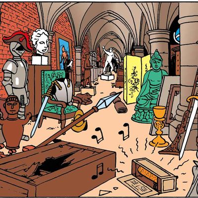 Tintin dans le château de Moulinsart dans "Le Secret de la Licorne" d'Hergé.