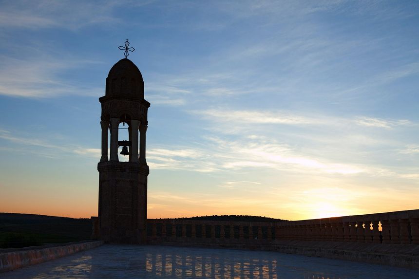 Le clocher d’une église syriaque orthodoxe en Turquie orientale.