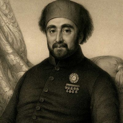 Détail du portrait du brillant homme d'Etat et diplomate ottoman, Moustapha Reschid Pacha, d'après la miniature de Maxime David, en 1845. Document présenté par E. Eldem dans son cours au Collège de France