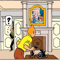 Tintin et Nestor dans "Le Secret de La Licorne" d'Hergé.