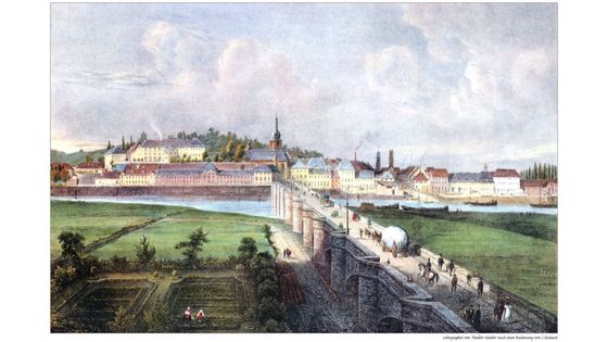 Vue de Sarrebruck au XIXe siècle, ville natale de Theodore Gouvy (1819-1898). Eau-forte par C. Richard - Historic Maps/ullstein bild via Getty Images