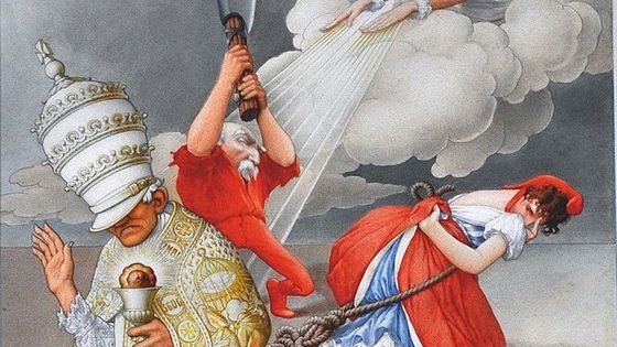 Ancien séminariste devenu figure de proue de l'anticléricalisme, Emile Combes, à l'origine de la loi de séparation des Eglises et de l'Etat, s'apprête à trancher un lien séculaire. - Anonyme