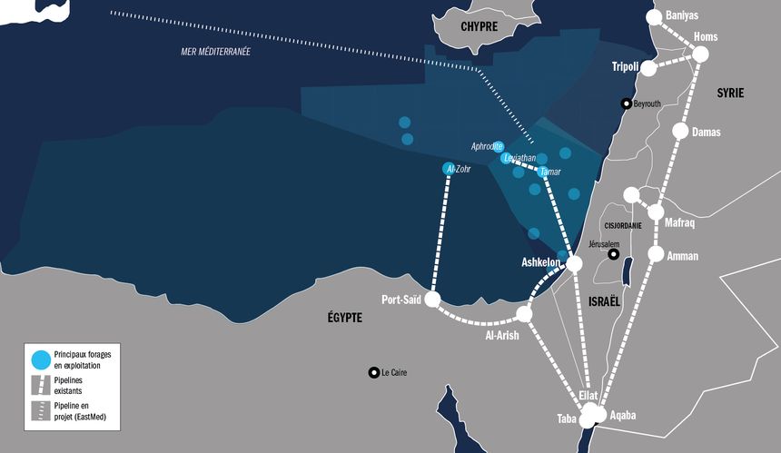 Le réseau de transport de gaz en Méditerranée orientale.