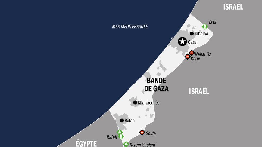 Carte de la bande de Gaza.