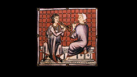 Joueurs de chalumeaux, Manuscrit Cantiguas de Santa Maria (Espagne, XIIIè S)