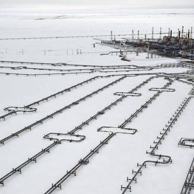 Le gazoduc Nord Stream relie la Russie à l'Allemagne, photo des pipelines entrants menant au champ gazier de Bovanenkovo sur la péninsule de Yamal, dans le cercle arctique, le 21 mai 2019.