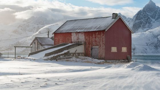 Caroline Hinault a imaginé un camp militaire sur une presqu’île dans le grand Nord. Un drapeau, quelques baraquements dans l’immensité glacée. Un lieu paradoxal. ©Getty - Daniel Bosma
