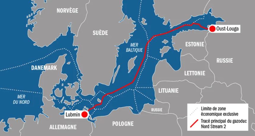 Le tracé du gazoduc Nord Stream 2 entre la Russie et l'Allemagne