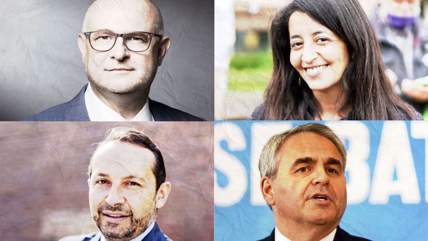 Les quatre principaux candidats : Laurent Pietraszewski, Karima Delli, Sébastien Chenu et Xavier Bertrand.
