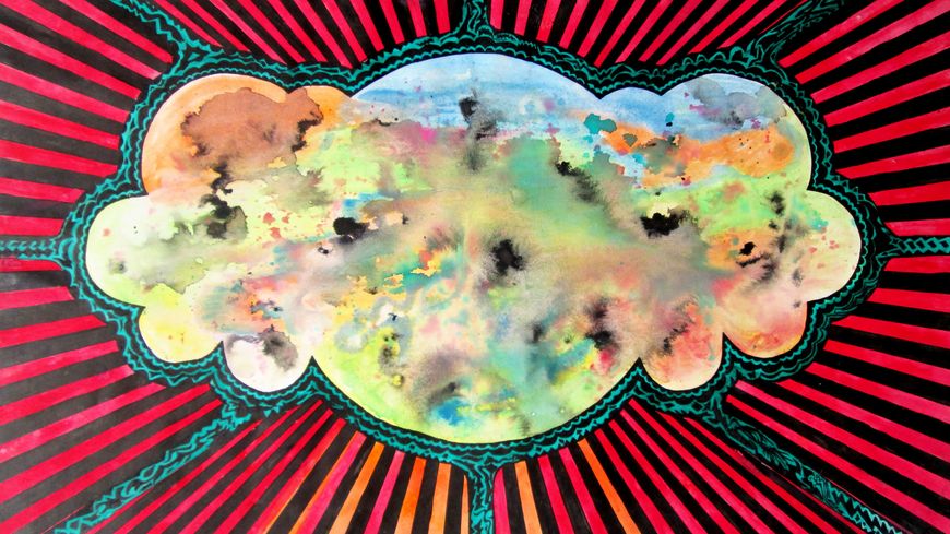 Exposition Psychédélices, SergeX - Vue de l'intérieur, février 1974, peinture sur canson - collection Lise Leroux