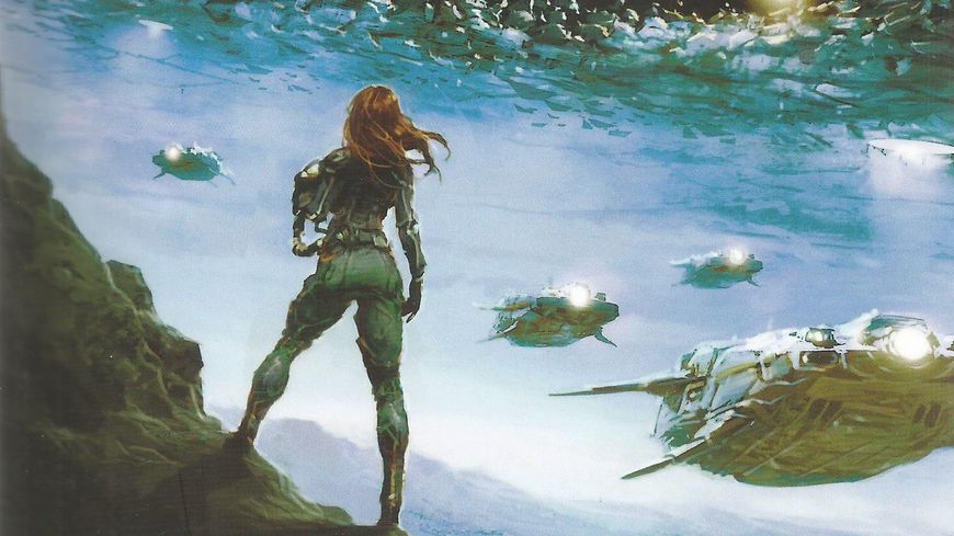 Illustration extraite de la couverture de "Skyward", t.1, de Brandon Sanderson (Livre de poche)