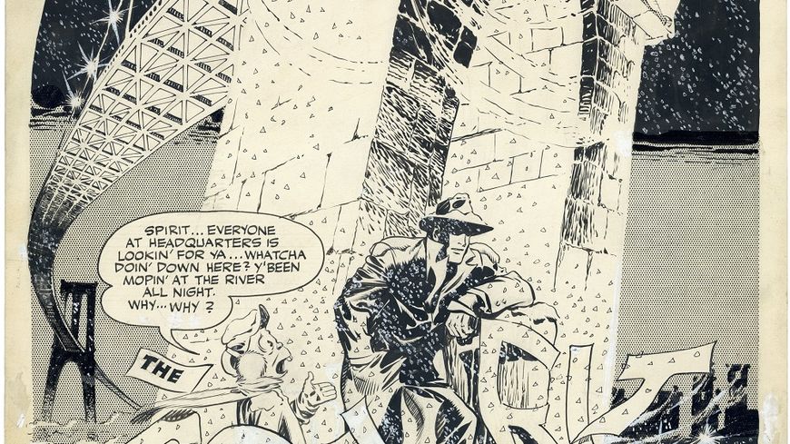 Will Eisner, The Spirit, "Flaxen Weaver", planche 1 (page de titre), 11 décembre 1949 (Register and Tribune Syndicate)
