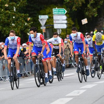 La présentation de l'équipe Groupama-FDJ à Brest, le 24 juin, avant le Grand départ du Tour de France 2021.