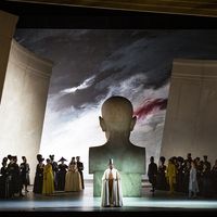 Scène de plateau de la Clémence de Titus à l'Opéra de Paris