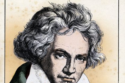 Gravure en couleur par Hugo Burkner du compositeur Ludwig van Beethoven. (1860) Gravure en couleur par Hugo Burkner du compositeur Ludwig van Beethoven. (1860)