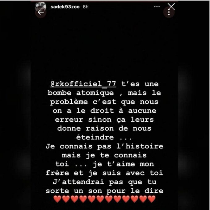 Capture d'écran de la story Instagram de Sadek