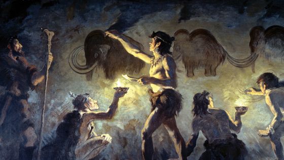 Artistes de Cro-Magnon peignant à Font-de-Gaume par Charles R. Knight, 1920. (Wikimédia)