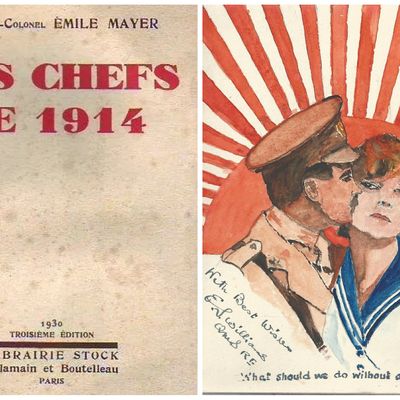 Couverture du livre du Lieutenant-Colonel Émile Mayer (1851-1938, "Nos Chefs de 1914 : souvenirs personnels et essais de psychologie militaire" (Stock, 1930)/carte de 1918