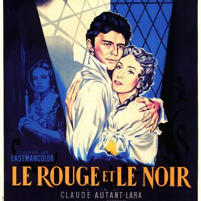 Affiche du film "Le Rouge et le Noir" d'après le roman de Stendhal, réalisé par Claude Autant-Lara (1954) avec Gérard Philipe et Danielle Darrieux dans les rôles principaux.