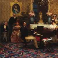 Frédéric Chopin jouant dans le salon du Prince Radziville, peinture d'Henryk Siemiradzki