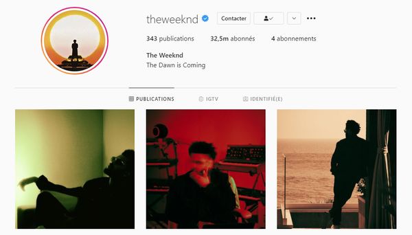 Le compte Instagram de The Weeknd, avec une nouvelle photo de profil, une nouvelle bio et trois nouveaux posts