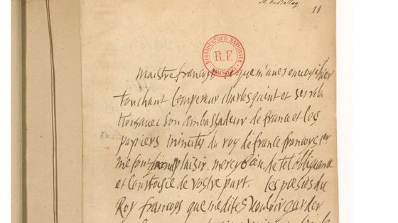 Lettre de François Rabelais. Spécimen des faux autographes fabriqués par Vrain Lucas…et vendus à M.Michel Chasles, de l’Académie des Sciences. BnF Gallica. Volume de 180 feuillets. Juillet 1871