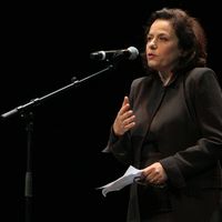 L'économiste Françoise Benhamou sur la scène du théatre du Châtelet à Paris, le 15 septembre 2008