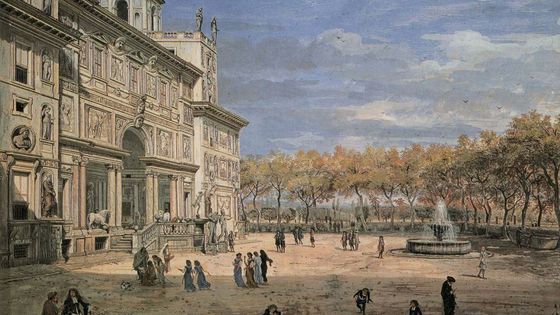 Les jardins de la Villa Médicis, sur la colline du Pincio à Rome (1685) - Gaspar van Wittel (1653-1736)