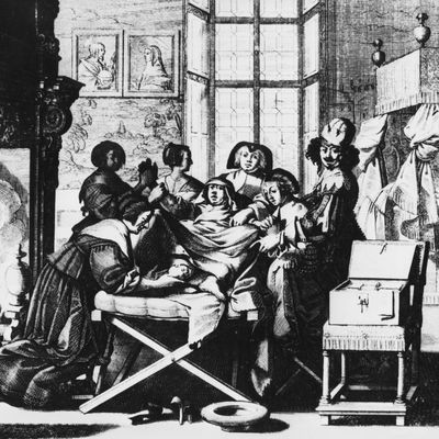 Les douleurs de l'accouchement (impression par Abraham Bosse, 1650)