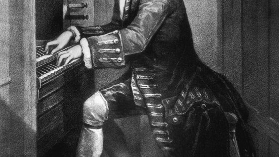 Johann Sebastian Bach (1685 - 1750), jouant de l'orgue, circa 1725. D'après une gravure du British Museum, Londres ©Getty - Rischgitz