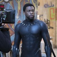 L'acteur Chadwick Boseman alias "Black Panther" en plein tournage pour le film réalisé par Ryan Coogler, 2018