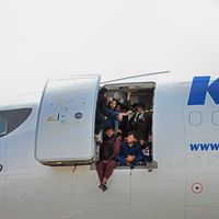 A l'aéroport de Kaboul, le 16 août 2021, alors que nombreux Afghans cherchent à fuir le pays face aux talibans.