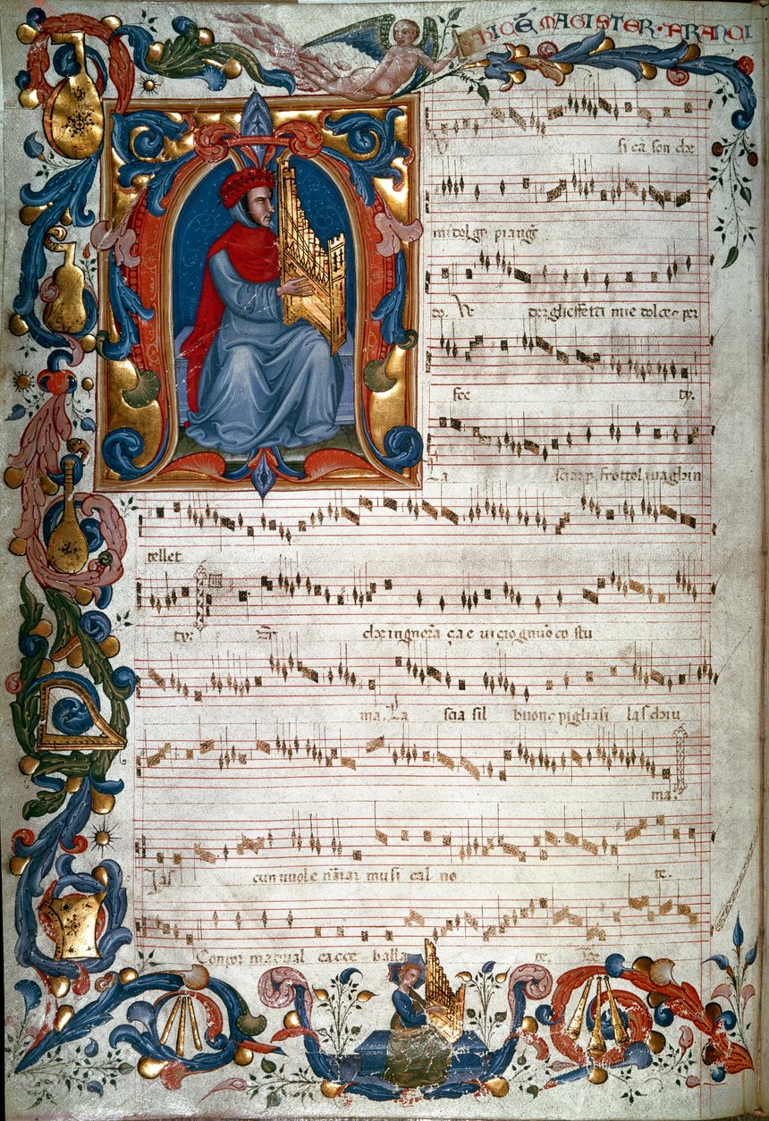 Le Codex Squarcialupi, magnifiquement illustré, a été fait à Florence entre 1410 et 1415. Il s’agit d’une anthologie de nombreux compositeurs où l’on trouve tous les grands maîtres de l’Ars Nova italien