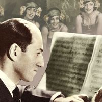 Collage photo représentant Gershwin composant Porgy and Bess