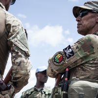 Mercenaires de la société de sécurité privée russe Sewa Security à Berengo, en Centrafrique, le 4 août 2018