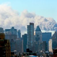 Attentats terroristes contre le World Trade Center le 11 septembre 2001.