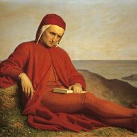 Dante Alighieri (1265-1321) en exil par Domenico Petarlini (1822-1898), huile sur toile. Italie, Florence, Palazzo Pitti Galleria d'Arte Moderna (Galerie d'art moderne)