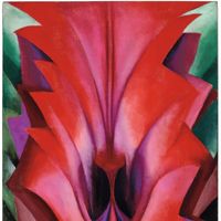 Georgia O’Keeffe, Inside Red Canna, 1919 Huile sur toile, 55,9 ×43,2 cm Collection Sylvia Neil and Daniel Fischel