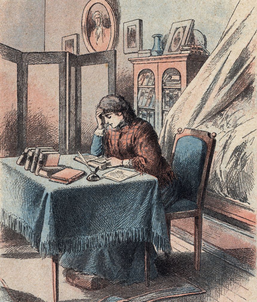 Sophie Germain étudiant seule les mathématiques.