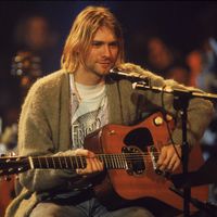 Kurt Cobain, chanteur de Nirvana au concert "unplugged" MTV en 1993