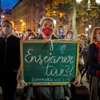 Manifestation suite à l'assassinat de Samuel Paty à Paris le 21 octobre 2020