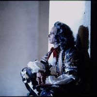 Denis Manuel dans Le Malade Imaginaire de Moliere et composé par Marc-Antoine Charpentier. Photographie de Sophie Elbaz, le 14 mars 1990.