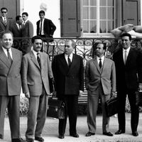Signature des Accords d'Evian le 18 mars 1962 à l'Hôtel du Parc à Évian-les-Bains
