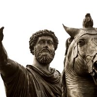Copie de la statue équestre de Marc Aurèle (121-180 ap.JC), au centre de la place du Capitale à Rome.