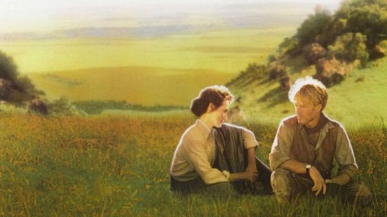 Affiche de film d'Out of Africa (1985) de Sydney Pollack avec Meryl Streep et Robert Redford. - Mirages Enterprises