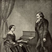 Robert Schumann (1810-1856) et sa femme wife Clara (born Wieck) en 1754.